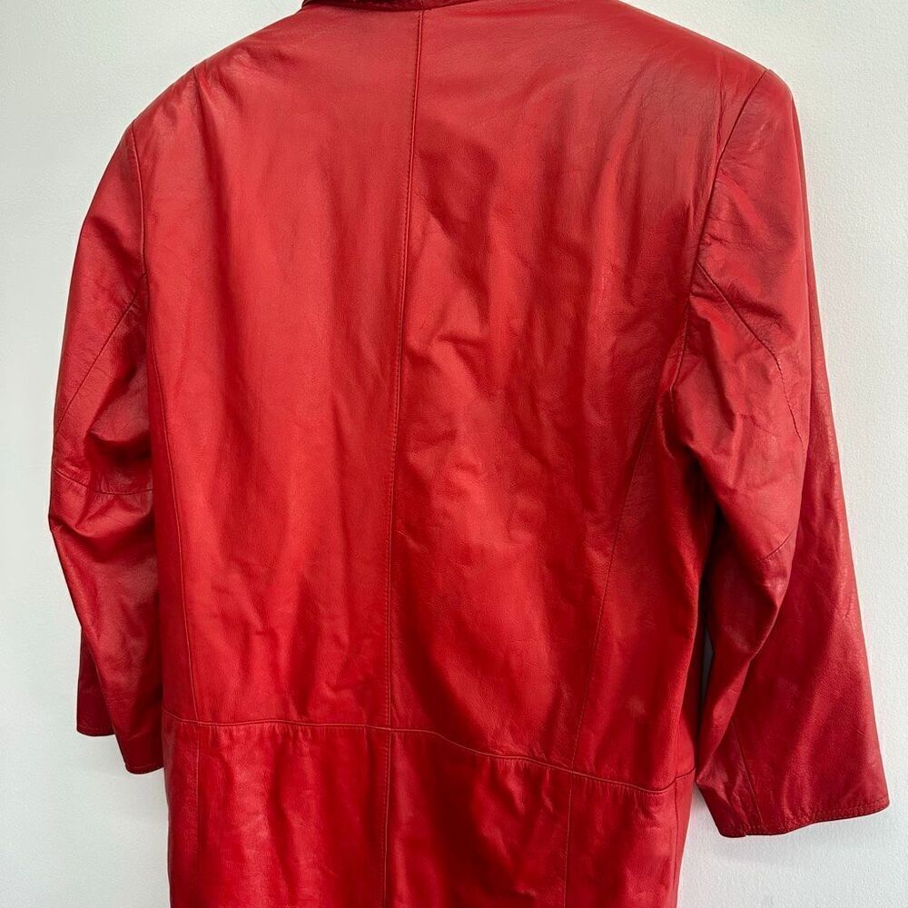 Wilsons Leather Women’s Bright Red Vintage 80s Double Breasted Leather Trench Co - Picture 13 of 16